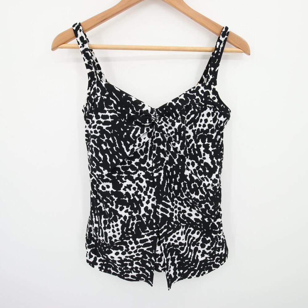 Lands End Tankini Top Black White Pattern Flyaway Underwire Swimsuit Size 8